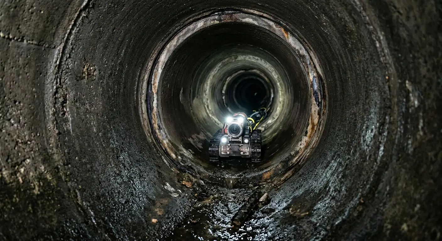 Robotic sewer camera inspecting pipe interior for Sewer Line Cleaning in Sheffield Lake
